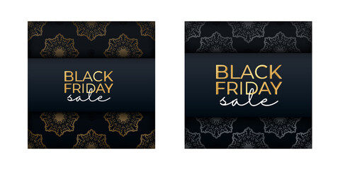 Blue black friday poster with round gold ornament