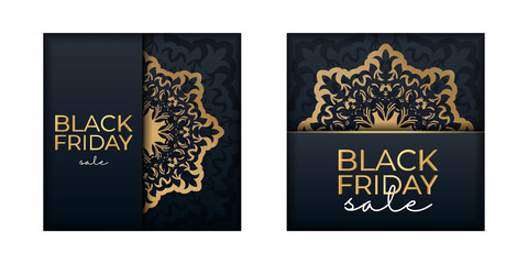 Blue black friday poster with round gold pattern