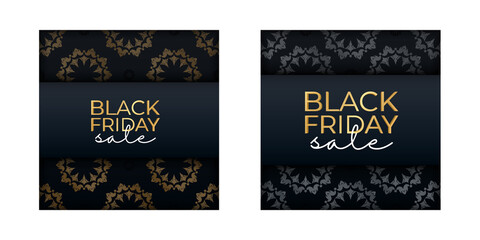 Blue Black Friday Sale Baner with Geometric Gold Ornament