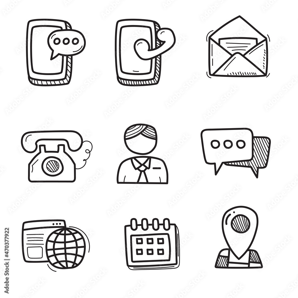 Canvas Prints set of contact icon in doodle drawing style isolated on white background