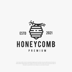 Natural wild bee hive label concept with letter H symbol. Beekeeping brand identity template vector illustration