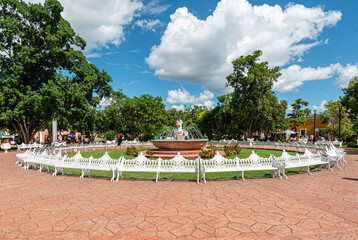Half blood fountain in Valladolid central park, Yucatan, Mexico