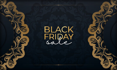 Blue black friday sale poster with geometric gold ornament