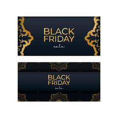 Blue black friday sale poster with geometric gold ornament