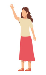 woman waving character