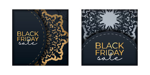 Blue black friday sale poster with luxury gold ornament
