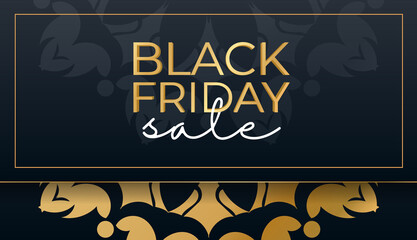 Blue black friday sale poster with round gold pattern