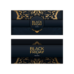 Blue black friday sale poster with round gold pattern