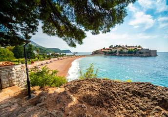 St. Stefan Island Resort,and public beach,Sveti Stefan,Montenegro.