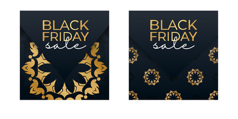 Fototapeta na wymiar Blue friday black friday poster with abstract gold ornament