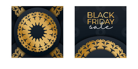 Celebration Advertising Black Friday in blue color with abstract gold ornament