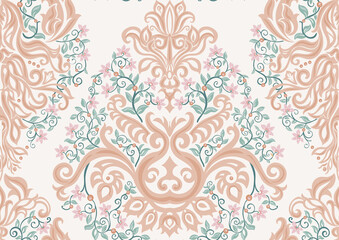 Classical luxury old fashioned damask ornament, royal victorian floral baroque. Seamless pattern, background. Vector illustration.