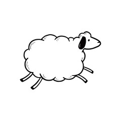 Hand drawn cute wool sheep. Doodle sketch style. Drawing line simple sheep icon. Isolated vector illustration.