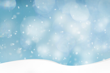 Winter Christmas background with blue sky, heavy snowfall, snowflakes in different shapes and forms, snowdrifts