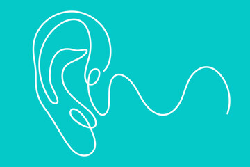 Human ear continuous one line drawing. World deaf day single line concept. Minimalist vector illustration.
