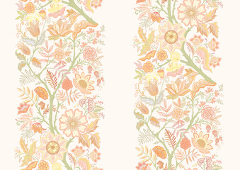 Seamless pattern with stylized ornamental flowers in retro, vintage style. Vector illustration in soft colors