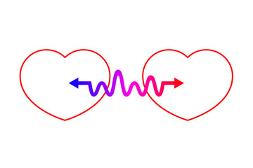 Two hearts connected by arrow. Love vector concept