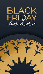 Holiday Advertising For Black Friday In Blue With Vintage Gold Ornament