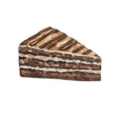 Watercolor Christmas illustration of chocolate brownie