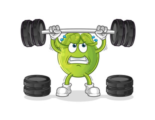 pea lifting the barbell character. cartoon mascot vector