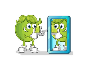 pea looking into mirror cartoon. cartoon mascot vector