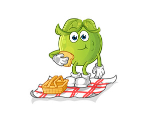 pea on a picnic cartoon. cartoon mascot vector