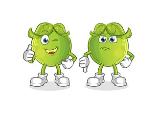 pea thumbs up and thumbs down. cartoon mascot vector