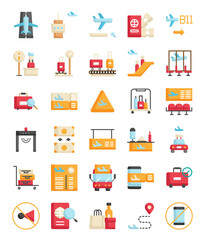 set of flat airport icons