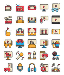 set of entertainment filled outline icon