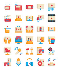 set of entertainment flat icon