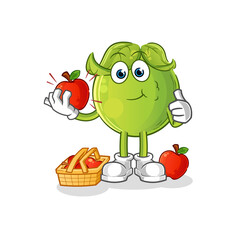 pea eating an apple illustration. character vector