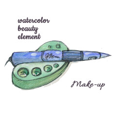 Cool Watercolor colored permanent makeup machine with backing on white background. Watercolour blue and green colors tattoo tools