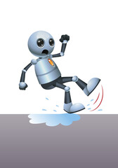 illustration of a little robot slip on wet floor
