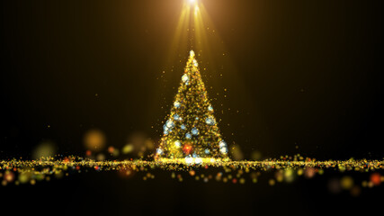 Gold glittering christmas tree lights motion graphic background.