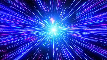 Glow blue pink neon light trail explosion, Light flare beam effect. - obrazy, fototapety, plakaty