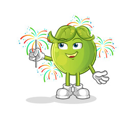 pea with fireworks mascot. cartoon vector
