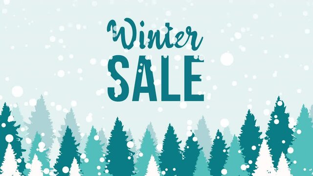 Winter Sale Scene with Flat Cartoon Style animation.4K Video motion graphic animation. can be used for explayner video.