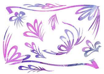 Fototapeta na wymiar Watercolor vintage abstract colorful pattern artistic multicolor Set of elements in the style of line art wedding theme on a white background for your design. Doodle and scribble. colorful violet