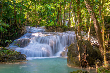 Ethereal waterfall in Erawan National Park in Kanchanaburi Province Thailand