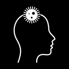 Head and virus icon isolated on dark background