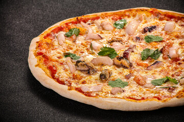 Italian traditional Pizza with seafood