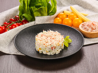 Russian traditional salad with crab