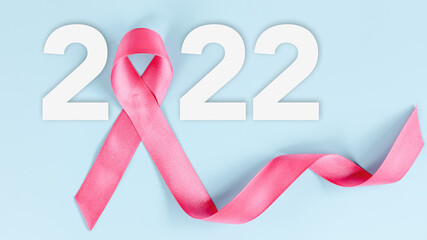 Pink Ribbon of Breast Cancer Awareness on Year 2022. Wellness Campaign Banner of Cancer Awareness...