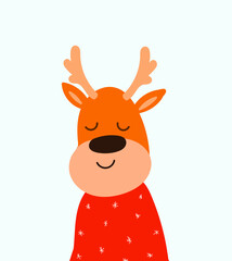 Postcard with a Deer in a New Year's sweater
