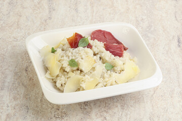 Risotto with duck breast and parmesan