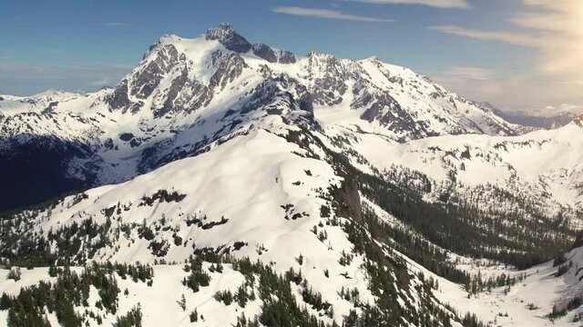 Spring Mountain Snow Aerial with World Famous Mount Shuksan