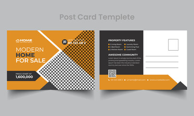 Real Estate Postcard Design Vector Template.Modern & Elegant Postcard For Agency