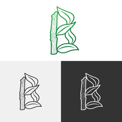 Letter B logo design with logs and leaves concept