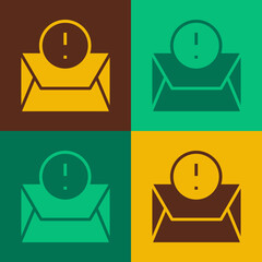 Pop art Envelope icon isolated on color background. Received message concept. New, email incoming message, sms. Mail delivery service. Vector
