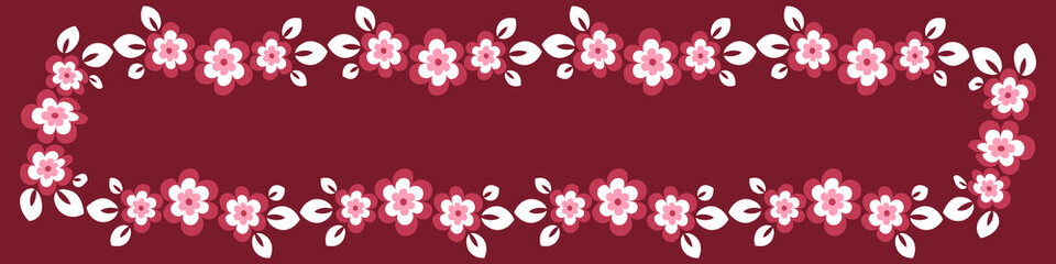 Illustration on a sheet of 4x1 format - stylized flowers with leaves - graphics. Banner for text, gift